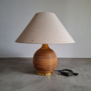 Vintage Retro Tischlampe aus Rattan