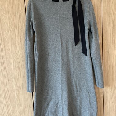 Khaki knitted dress with bow detail