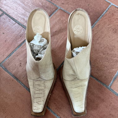 Beige leather mule heels
