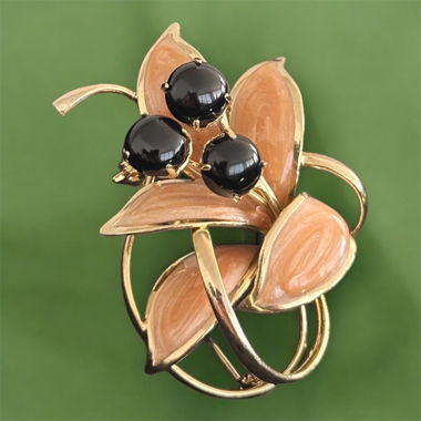Estate Brooch with Black Onyx stones & Enamelling