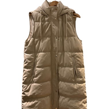 ZARA beige padded long hooded vest