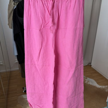 Pantalon rose avec taille élastique en lin