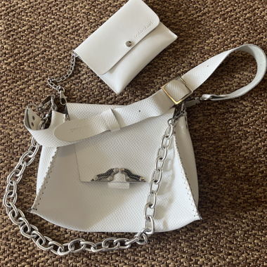 Borsa a tracolla in pelle - pelle bianca 