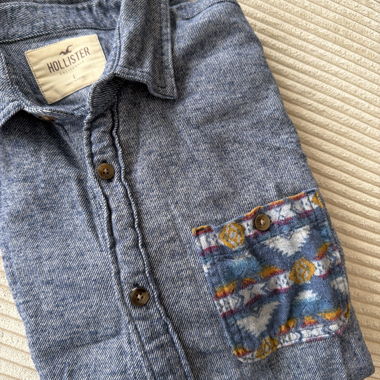 Blue Shirt with Patterned Pocket
