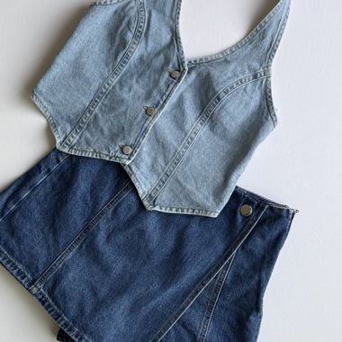 Bundle gilet halter double denim Y2K & skort M/L