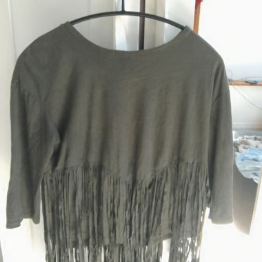 Bershka Fringe Crop Top Khaki Colors