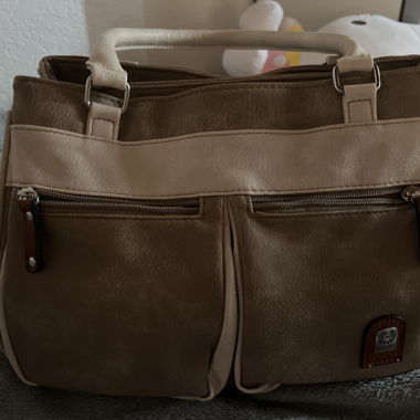Beige Handbag with Front Pockets