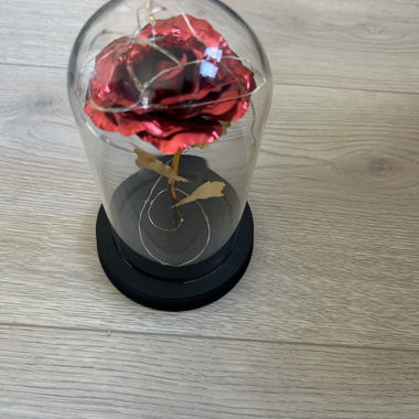 Rose décorative sous cloche lumineuse
