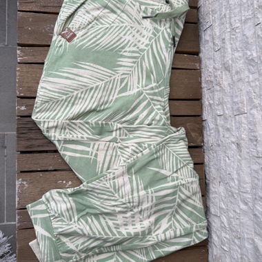 Green Summer Trousers with Palm Print