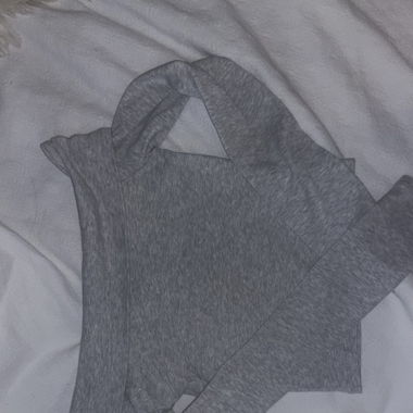 grey off shoulder jumper