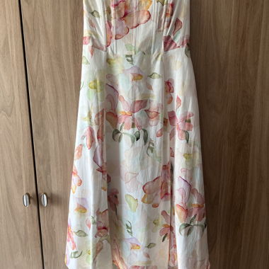 Vestito midi H&M in misto lino, foderato, corpetto, fiori