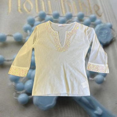 White sequin long sleeve top