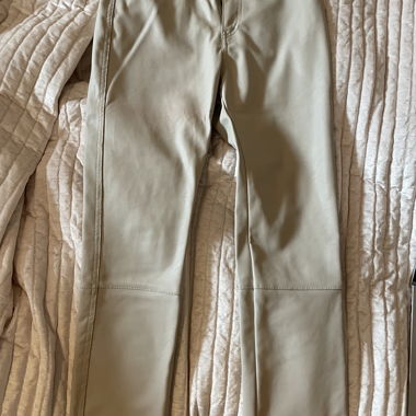 Beige faux leather trousers