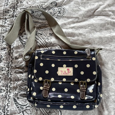 Sac bandoulière à pois bleus tulipe