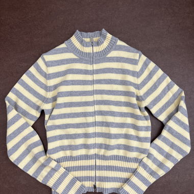 Striped Knit Cardigan with Zip