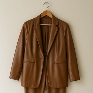Brauner Leder Zweiteiler (Blazer&Hose)