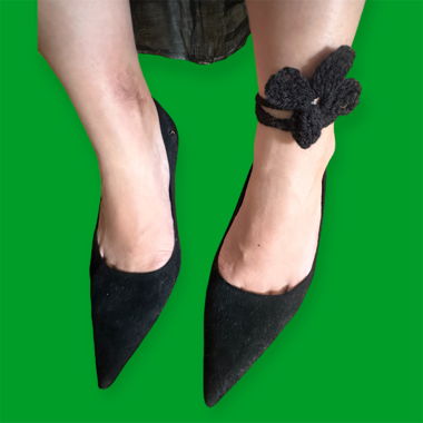 Elegant Velvet Black Heels Optional Anklet FR37