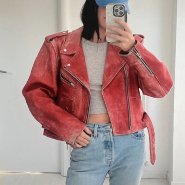 Perfecto biker rosso in pelle