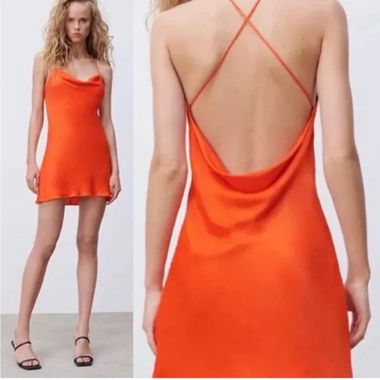 Zara Mini Slip Dress in Orange