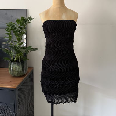 Mini abito nero strapless plissé 3D tg S bodycon