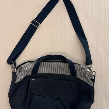 Navy/Striped Fabric Shoulder Bag