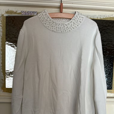 H&M Weißer Pullover Mit Perlen Details Gr. L