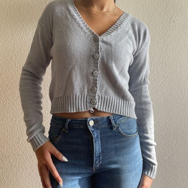 Buttoned Blue/Grey Cropped Vest