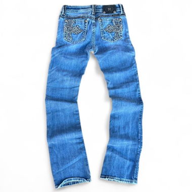 Jeans Miss Me Y2K a zampa di elefante in denim con design posteriore blu