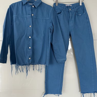 Set in jeans: giacca e pantaloni blu, taglia XS/34