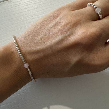 Set bracelet et bague assortie argent et rose
