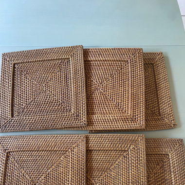 6 assiettes carrées en rotin VINTAGE