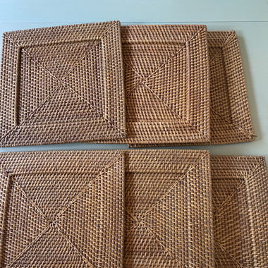 6 assiettes carrées en rotin VINTAGE