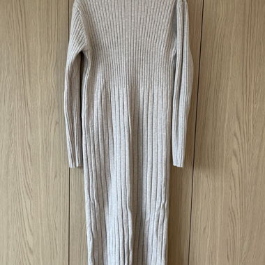 Beige Ribbed Knit Dress