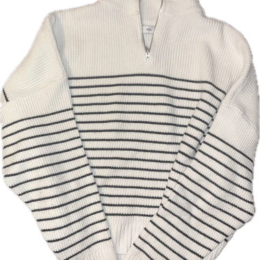 White quarter-zip with stripes