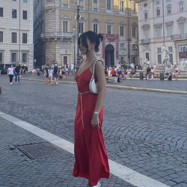 Red spaghetti strap maxi dress