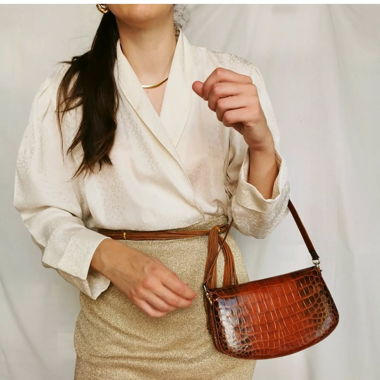 Silk envelope ivory jacquard vintage blouse