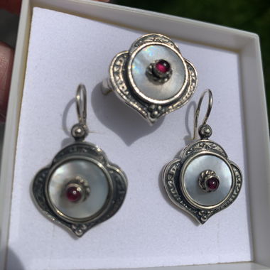 Silber Schmuckset mit Perlmutt, Handarbeit, Unikat