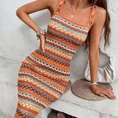 Square neck colorfull summer dress