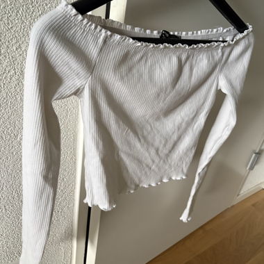 White ribbed off-shoulder long-sleeve XXS