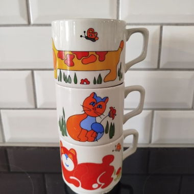 3 JOLIES TASSES MUG CHAT  MADE IN ITALY VINTAGE