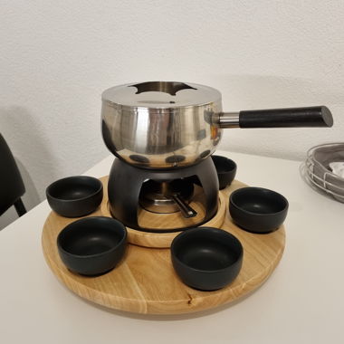 Stainless Steel and Wood Fondue Set