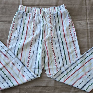 Pantalon en mélange de lin - L - avec motif zigzag