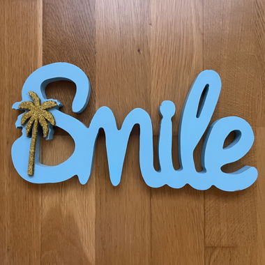 Deko-Schriftzug "Smile" Holz Blau