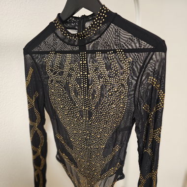 Pailletten Body Schwarz-Gold