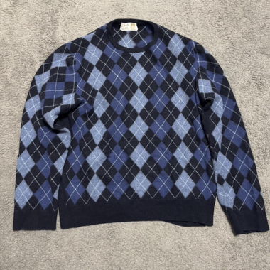 Blue argyle check vintage grandpa sweater 