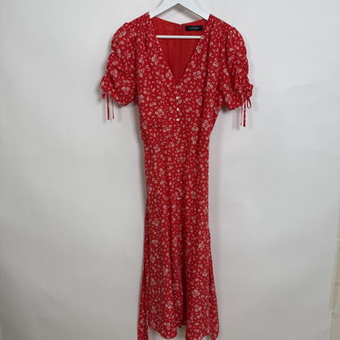 Red floral midi dress