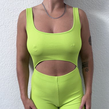 Bershka Neon Green Fitted Jumpsuit 