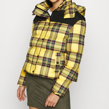 Urban Classics gelbe karierte Pufferjacke S