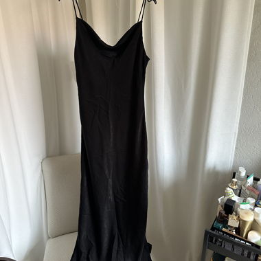 Long black satin dress