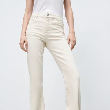 Zara Flared Pants Jeans Creme Weiss